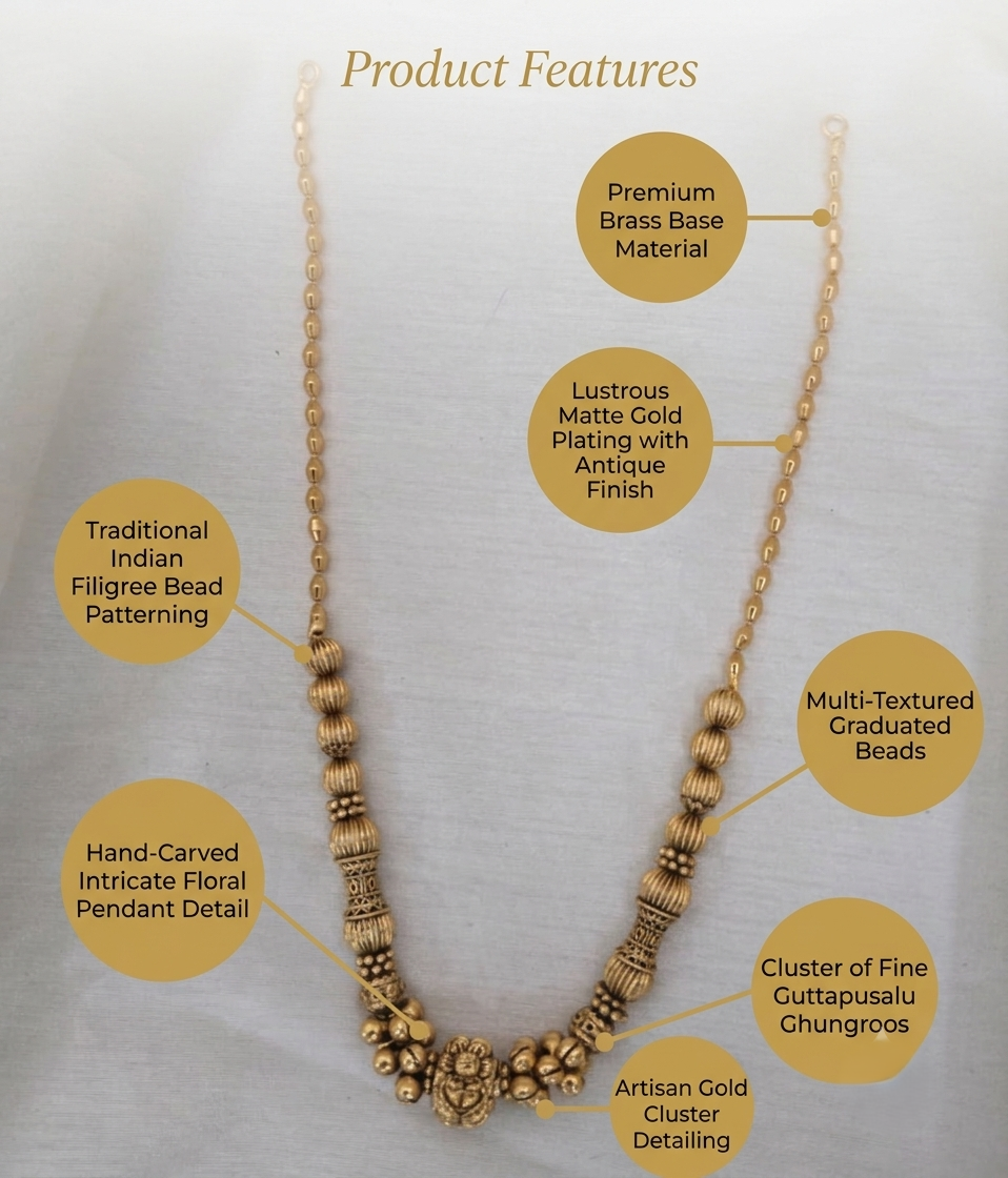 Malini Heritage Gold Bead Mala - Vintage Yellow Gold - image 6