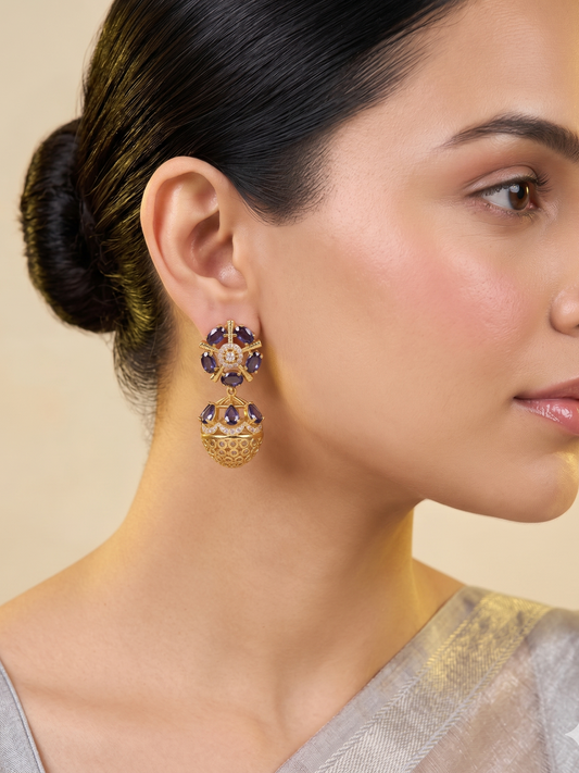 Anoush Nakshatra CZ Jhumka Earrings - PURPLE - image 1