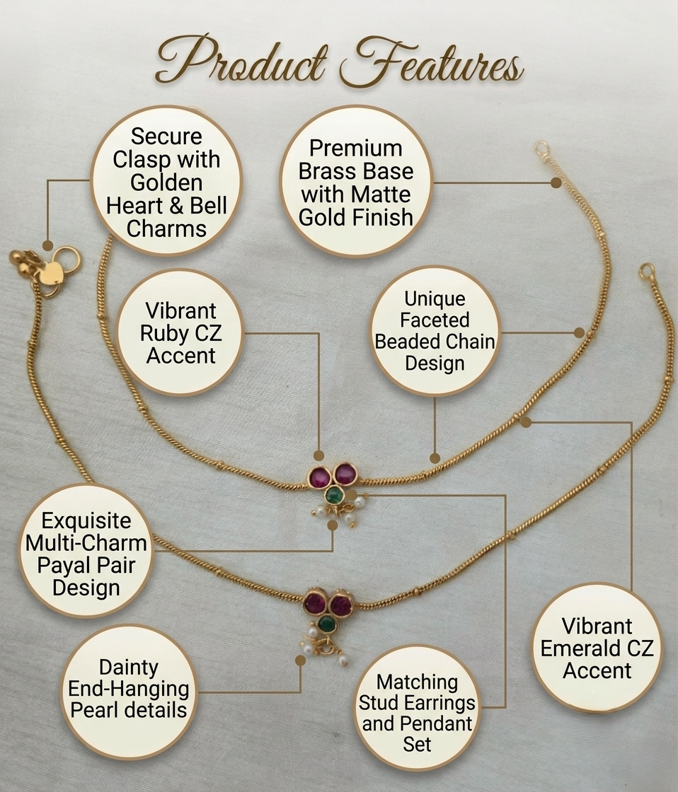 Kavya Classic Ruby-Emerald Anklets - image 7