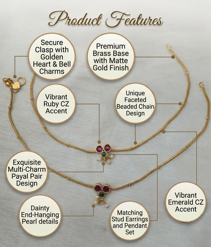 Kavya Classic Ruby-Emerald Anklets - image 7