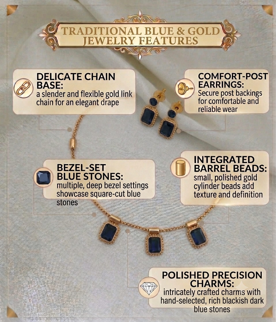 Elegant Deep Blue Stone Choker Set - Navy Blue - image 5