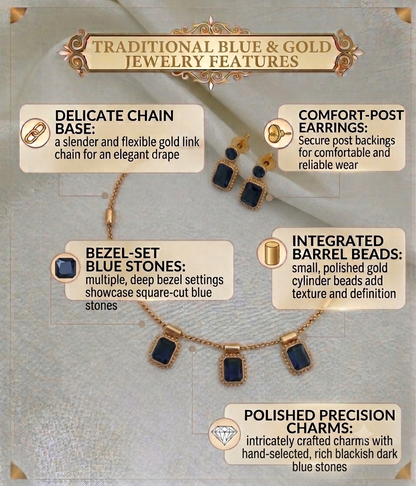 Elegant Deep Blue Stone Choker Set - Navy Blue - image 5
