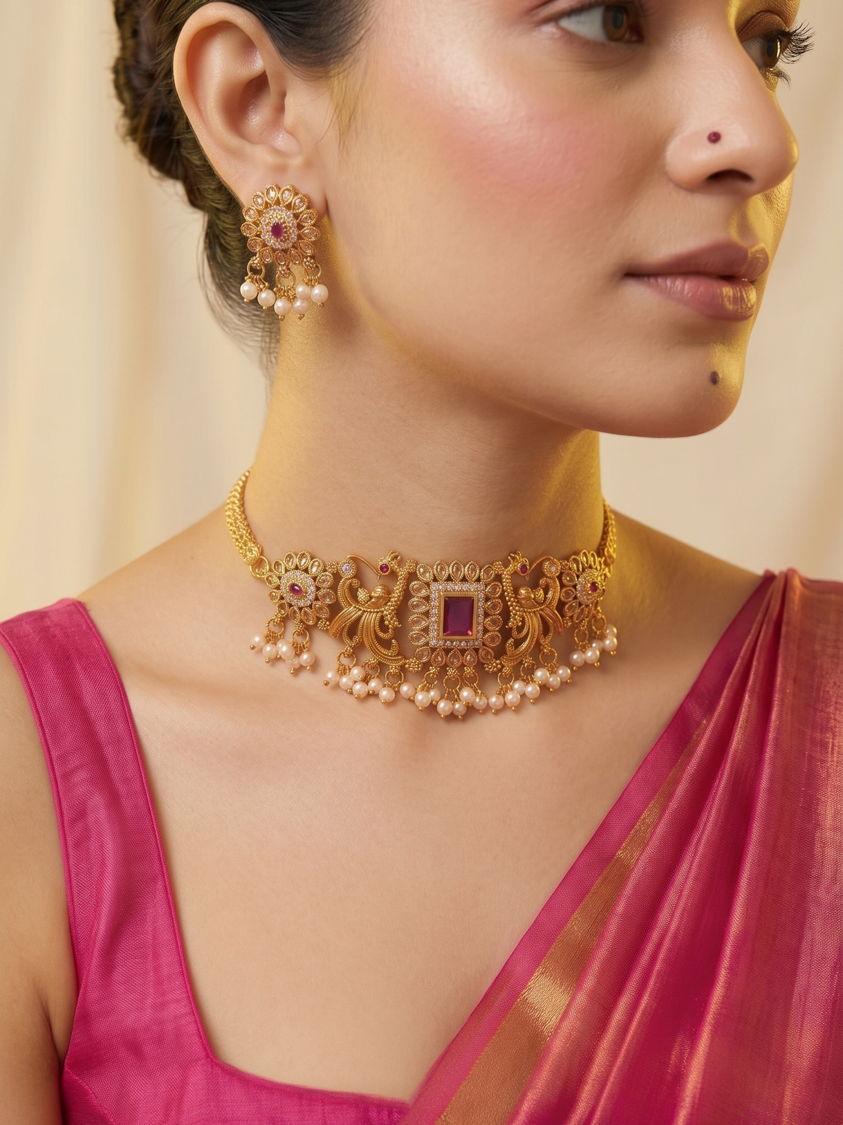 Mahika Antique Choker Set - RUBY RED - image 1