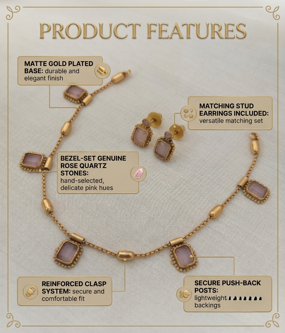 Uri Delicate Gemstone Necklace Set - BABY PINK - image 6