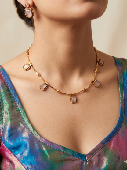 Uri Delicate Gemstone Necklace Set - BABY PINK - image 1