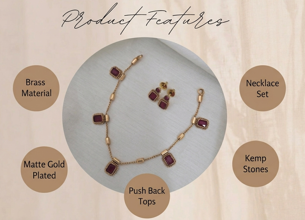 Uri Delicate Gemstone Necklace Set - RUBY - image 5