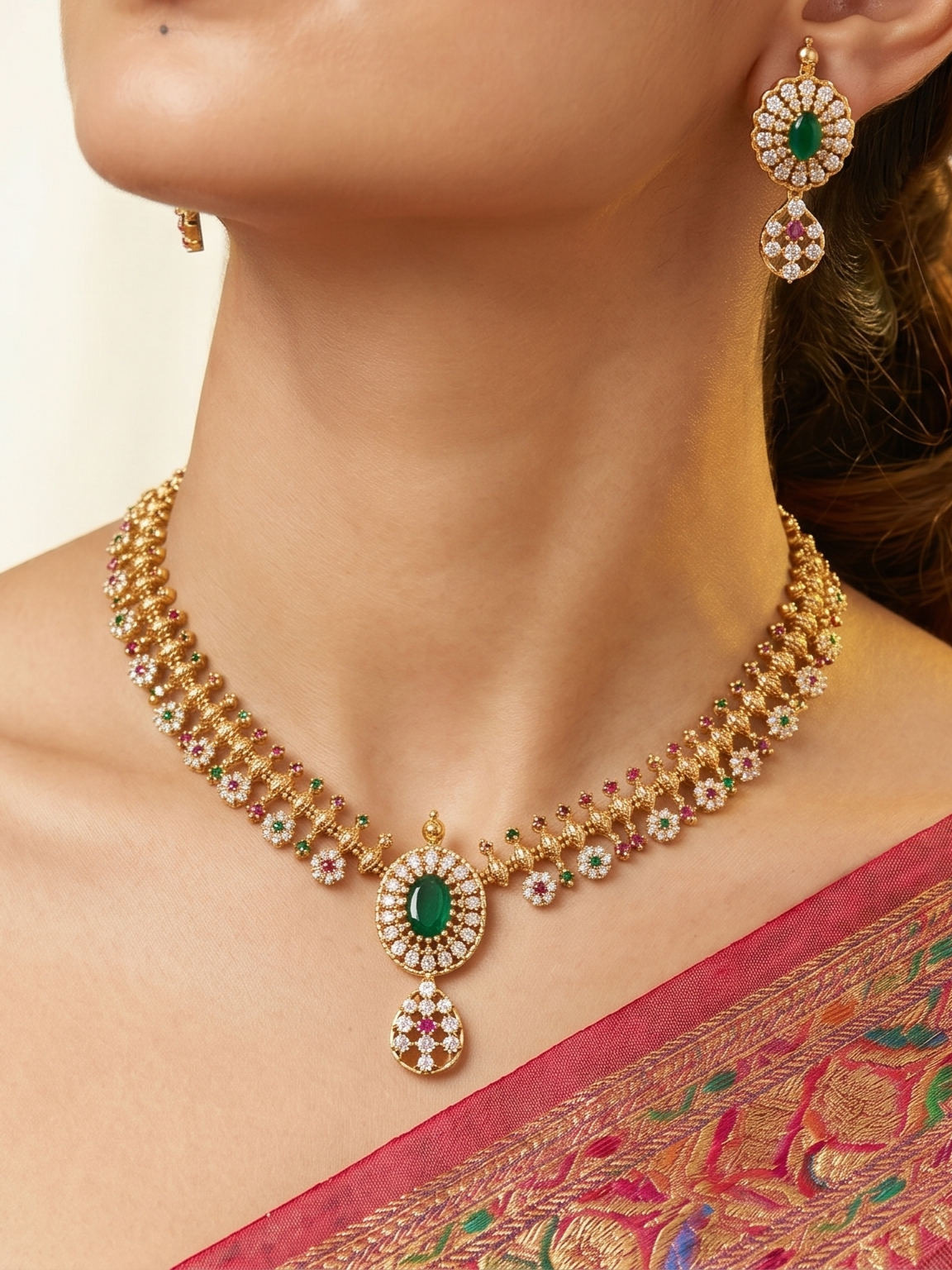 Ananya Floral Border Delicate Necklace Set - image 1