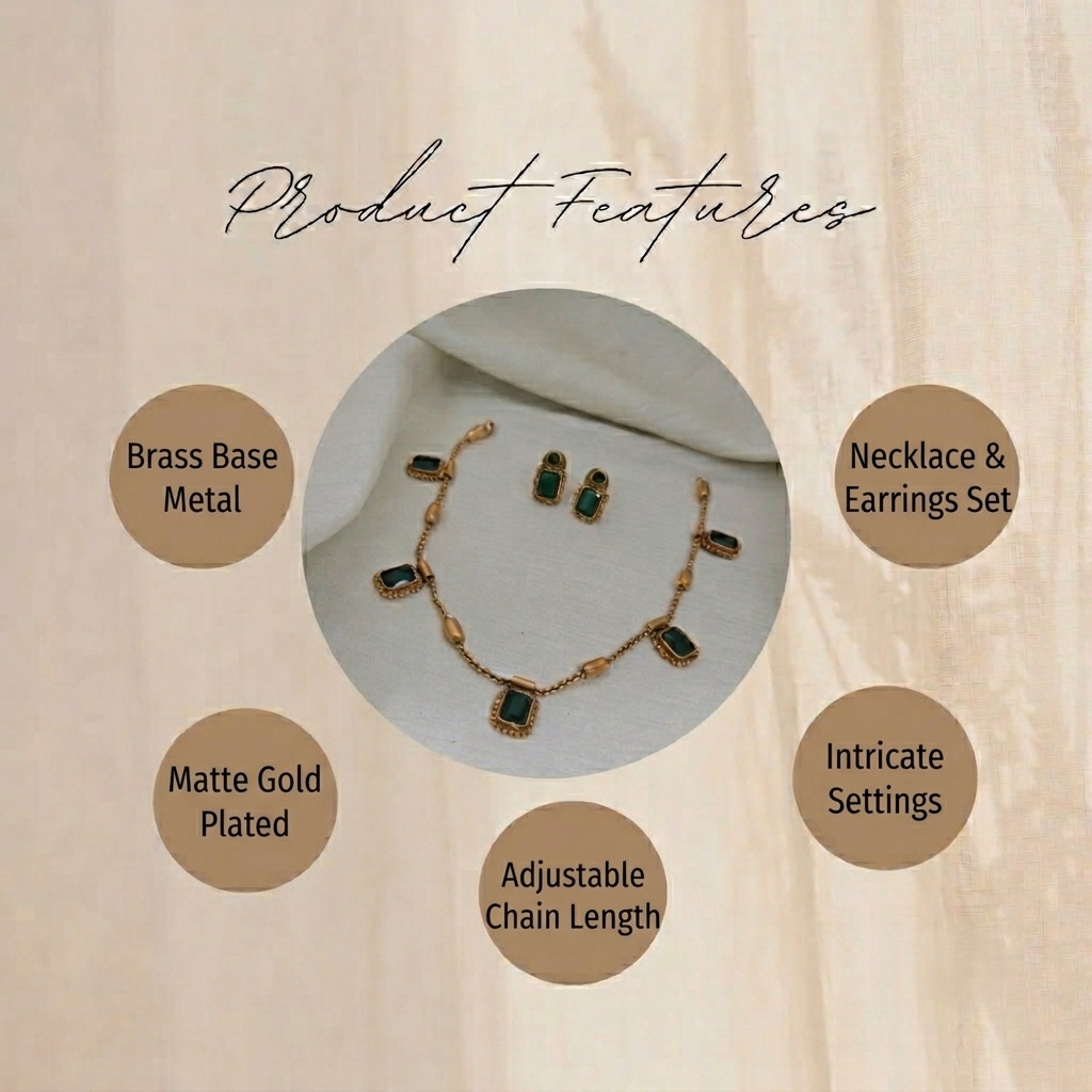 Uri Delicate Gemstone Necklace Set - GREEN - image 5