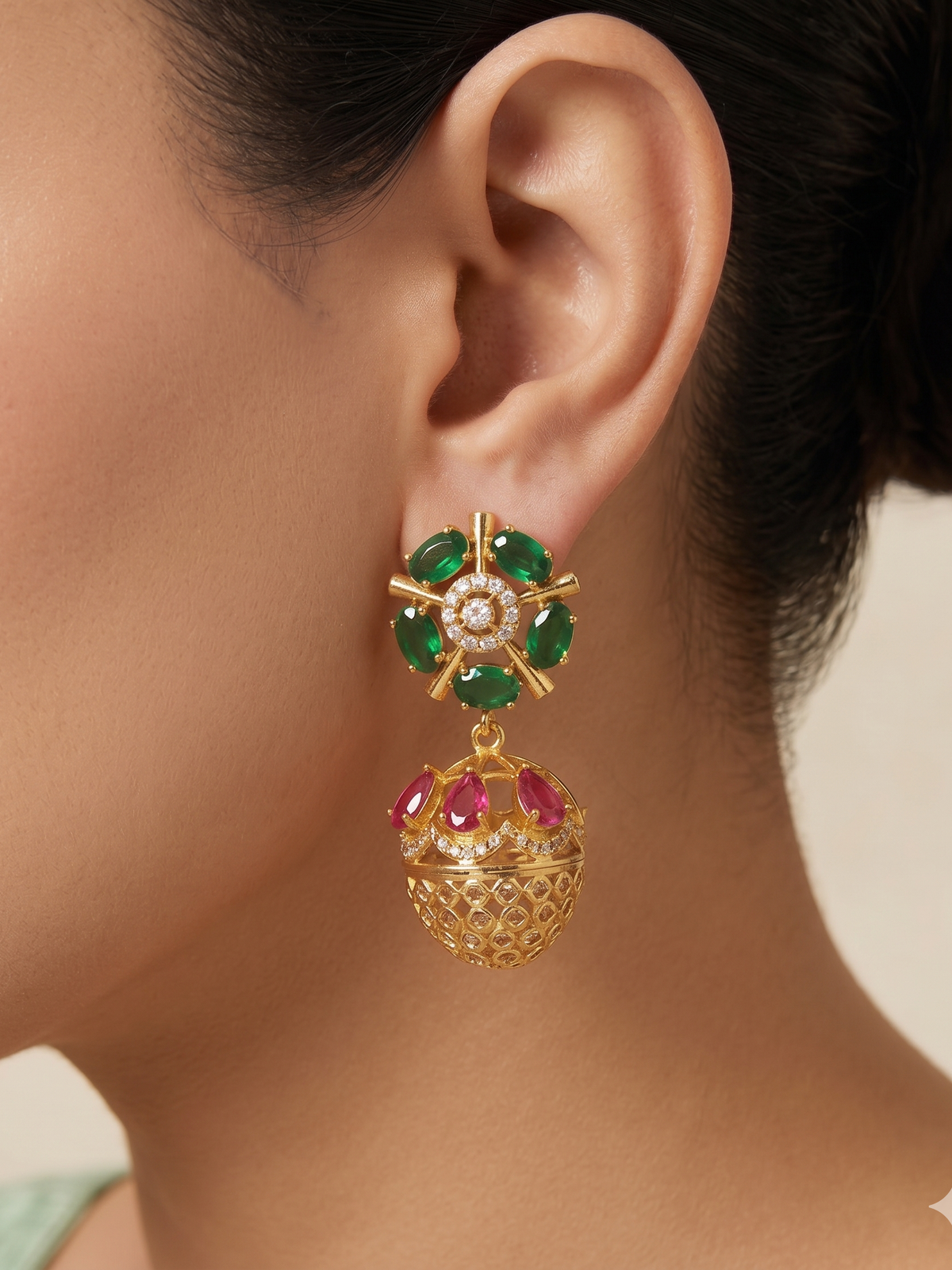Anoush Nakshatra CZ Jhumka Earrings - image 1