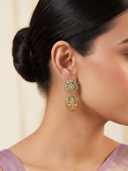 Anoush Nakshatra CZ Jhumka Earrings - Mint Green / Pastel Sage Green - image 1