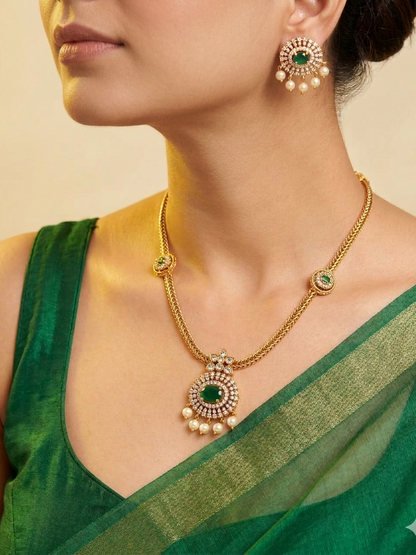 Aadhya Antique Hasli Set - green - image 1