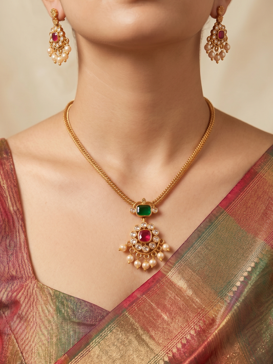 Emerald Nakshatra CZ Short Necklace Set - image 1