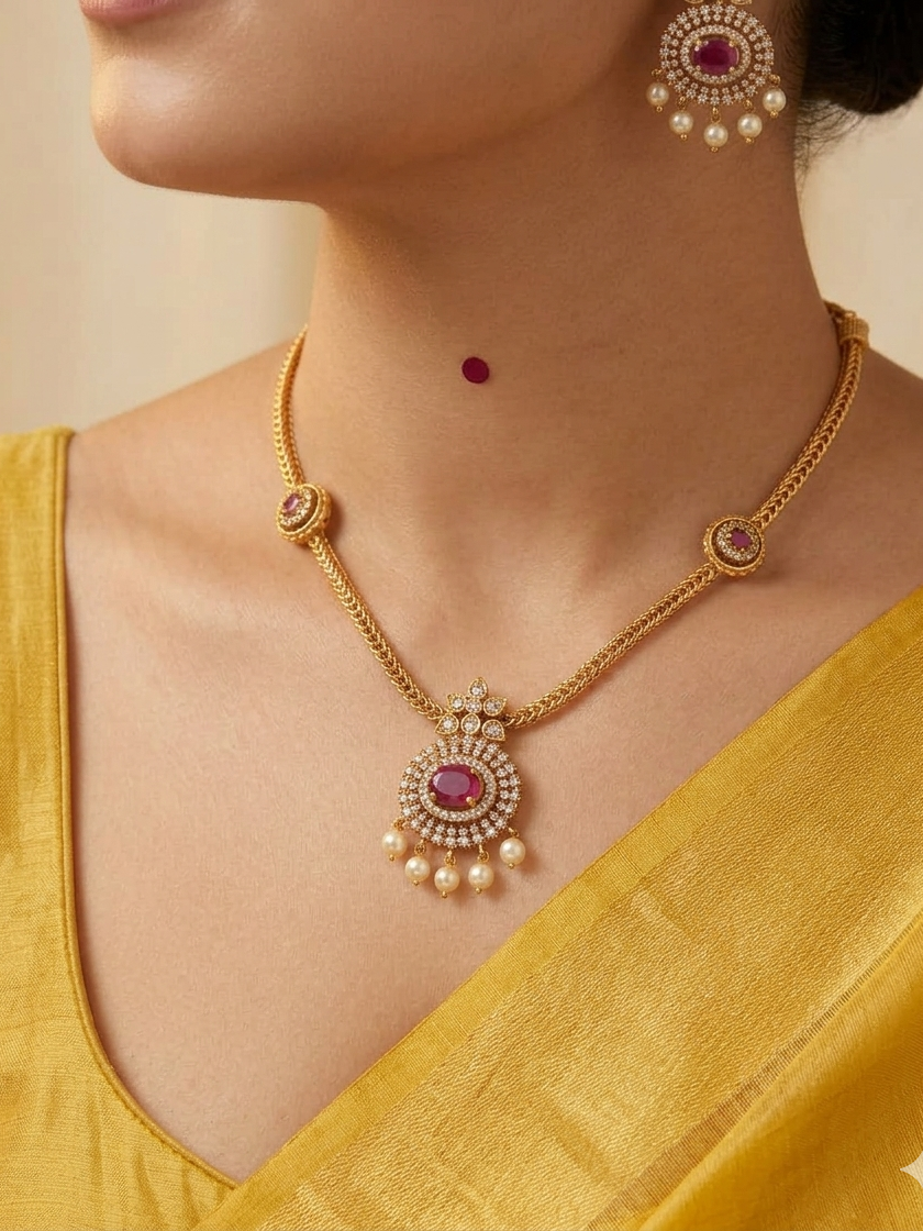 Aadhya Antique Hasli Set - ruby - image 1