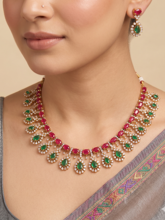 Meera Grand Teardrop CZ Necklace Set - image 1
