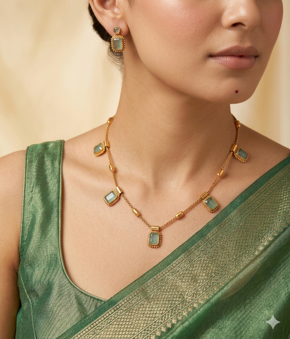 Contemporary Mint Green Stone Choker Set - Mint Green - image 1
