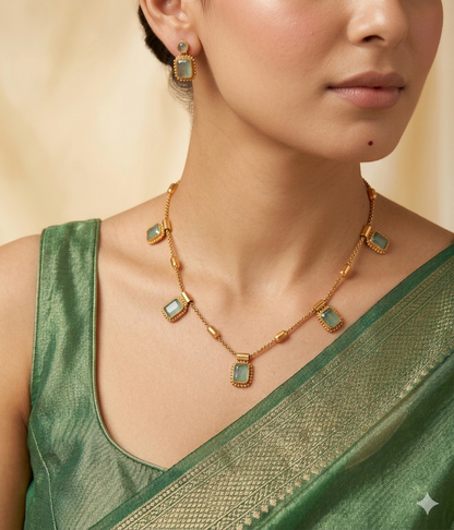 Contemporary Mint Green Stone Choker Set - Mint Green - image 1