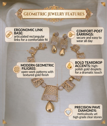 Zaha Geometric CZ Necklace Set - High-Shine Yellow Gold - image 6