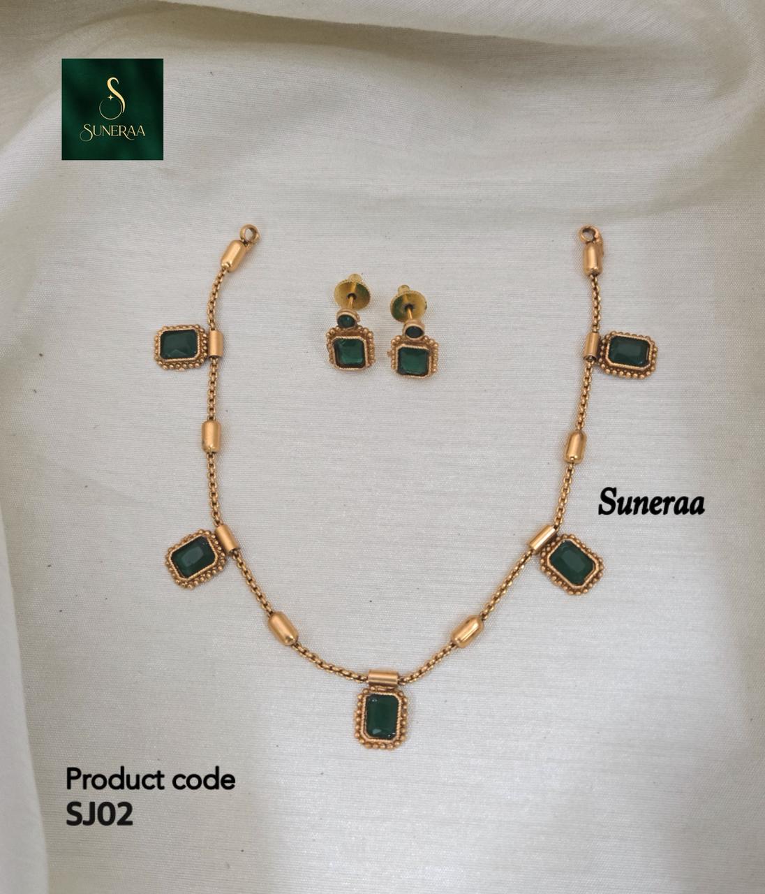 Uri Delicate Gemstone Necklace Set - GREEN - image 7