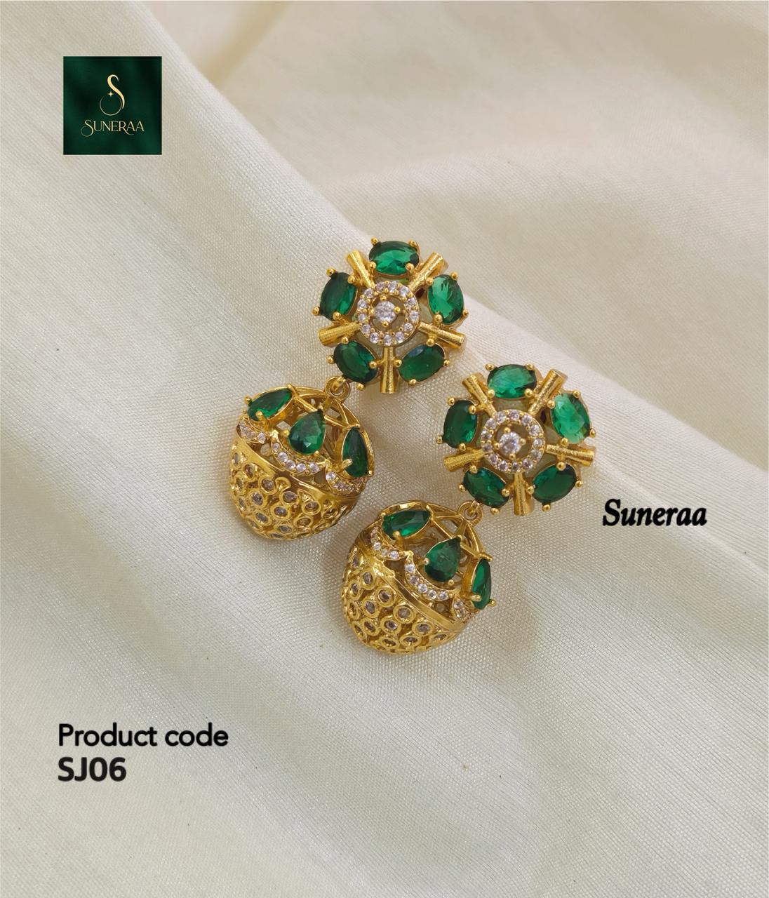 Anoush Nakshatra CZ Jhumka Earrings - GREEN - image 8