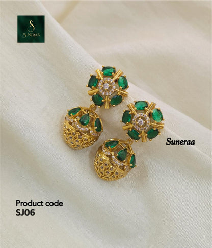 Anoush Nakshatra CZ Jhumka Earrings - GREEN - image 8