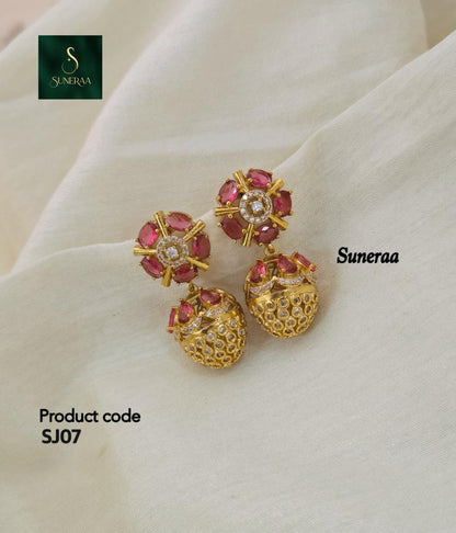 Anoush Nakshatra CZ Jhumka Earrings - RED - image 8