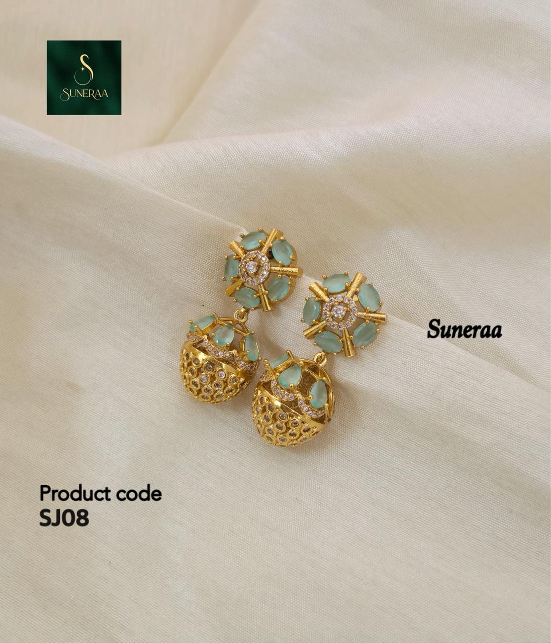 Anoush Nakshatra CZ Jhumka Earrings - Mint Green / Pastel Sage Green - image 8