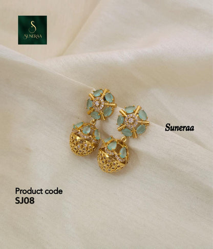 Anoush Nakshatra CZ Jhumka Earrings - Mint Green / Pastel Sage Green - image 8