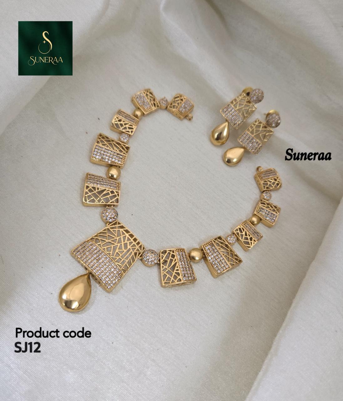 Zaha Geometric CZ Necklace Set - High-Shine Yellow Gold - image 8