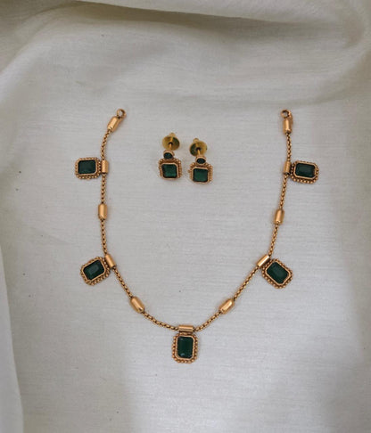 Uri Delicate Gemstone Necklace Set - GREEN - image 2