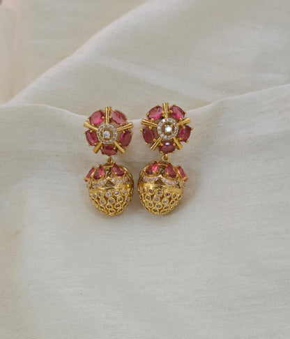Anoush Nakshatra CZ Jhumka Earrings - RED - image 2