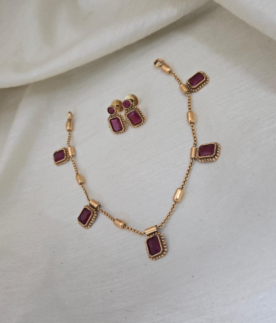 Uri Delicate Gemstone Necklace Set - RUBY - image 2