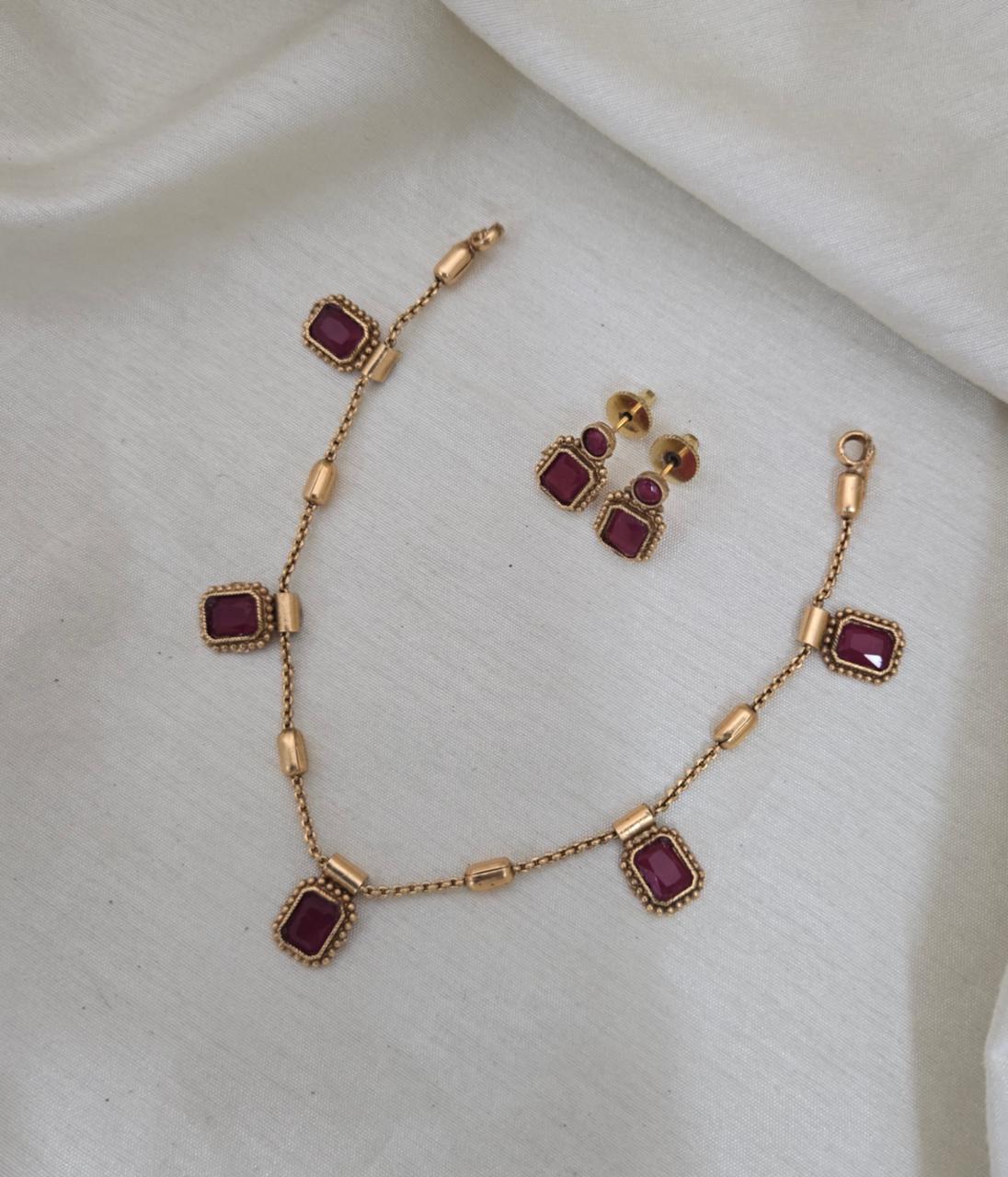 Uri Delicate Gemstone Necklace Set - RUBY - image 3