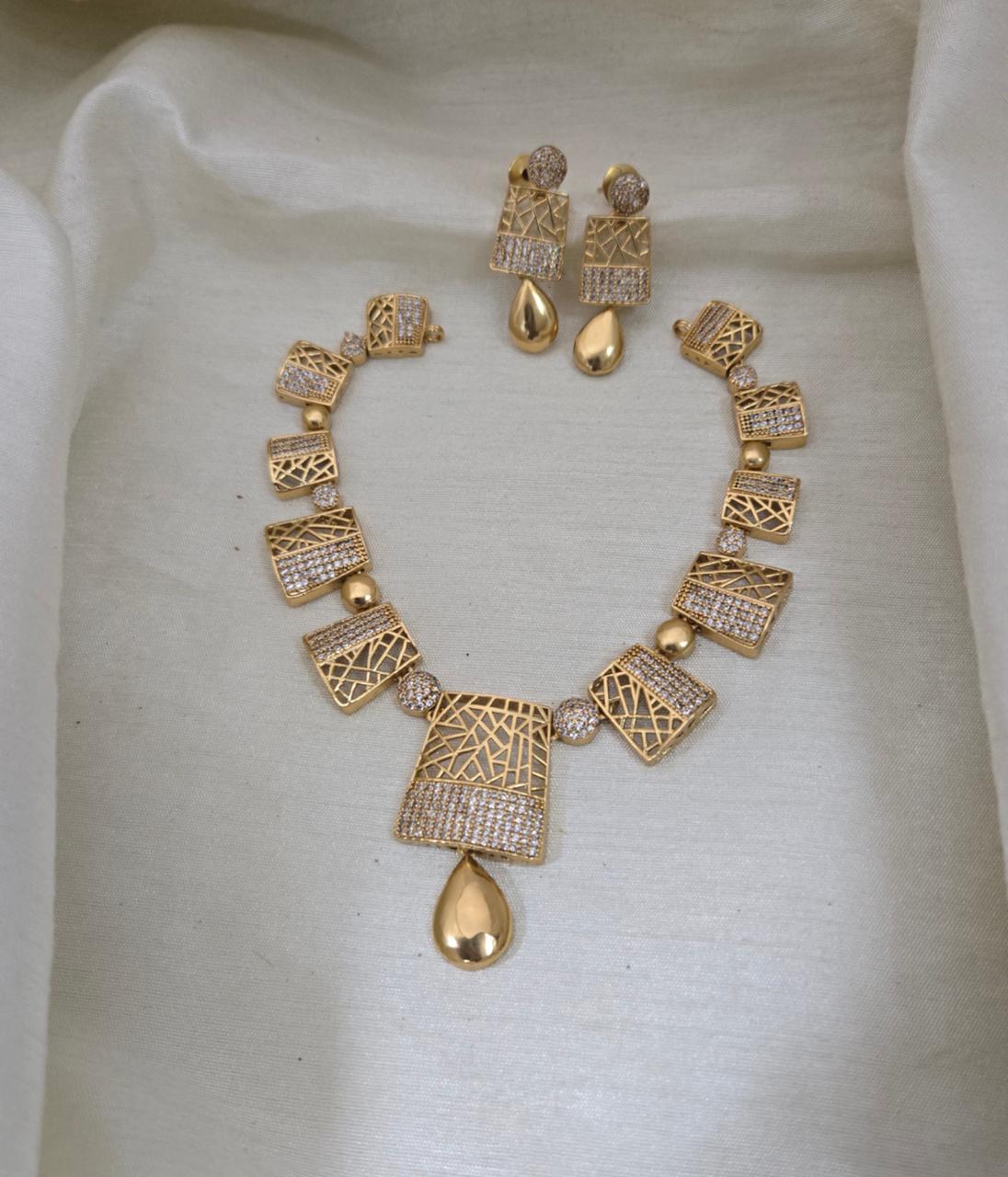 Zaha Geometric CZ Necklace Set - High-Shine Yellow Gold - image 3