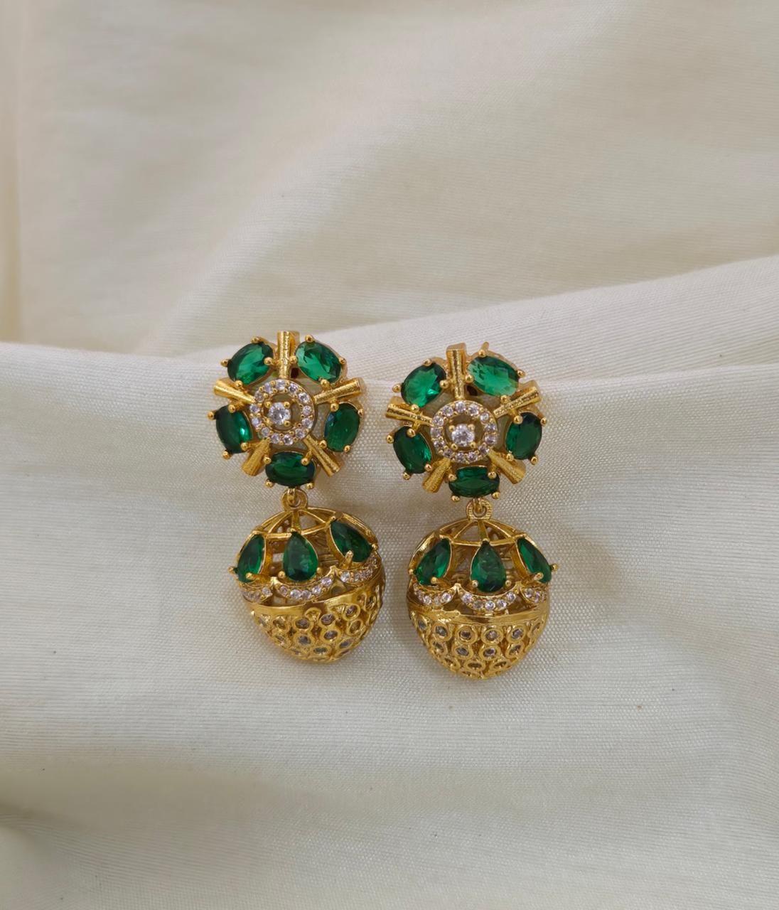 Anoush Nakshatra CZ Jhumka Earrings - GREEN - image 2