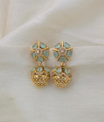 Anoush Nakshatra CZ Jhumka Earrings - Mint Green / Pastel Sage Green - image 2