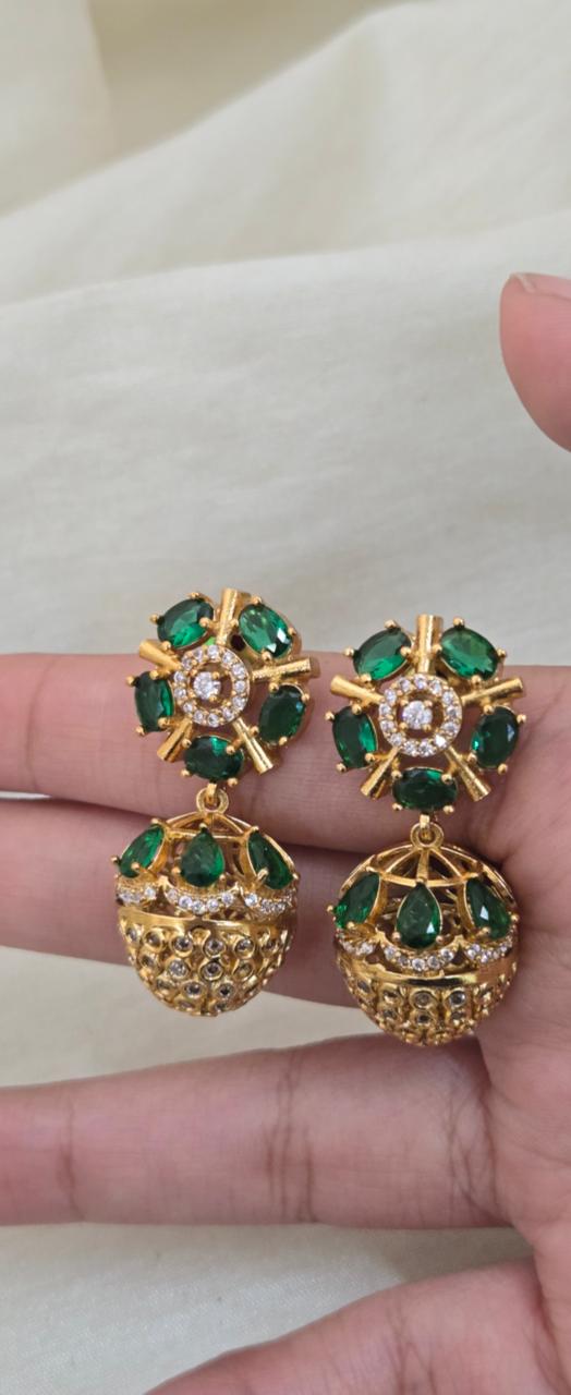 Anoush Nakshatra CZ Jhumka Earrings - GREEN - image 3
