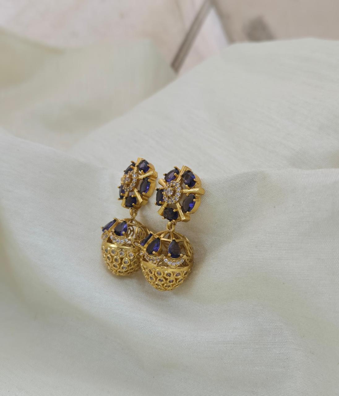 Anoush Nakshatra CZ Jhumka Earrings - PURPLE - image 2