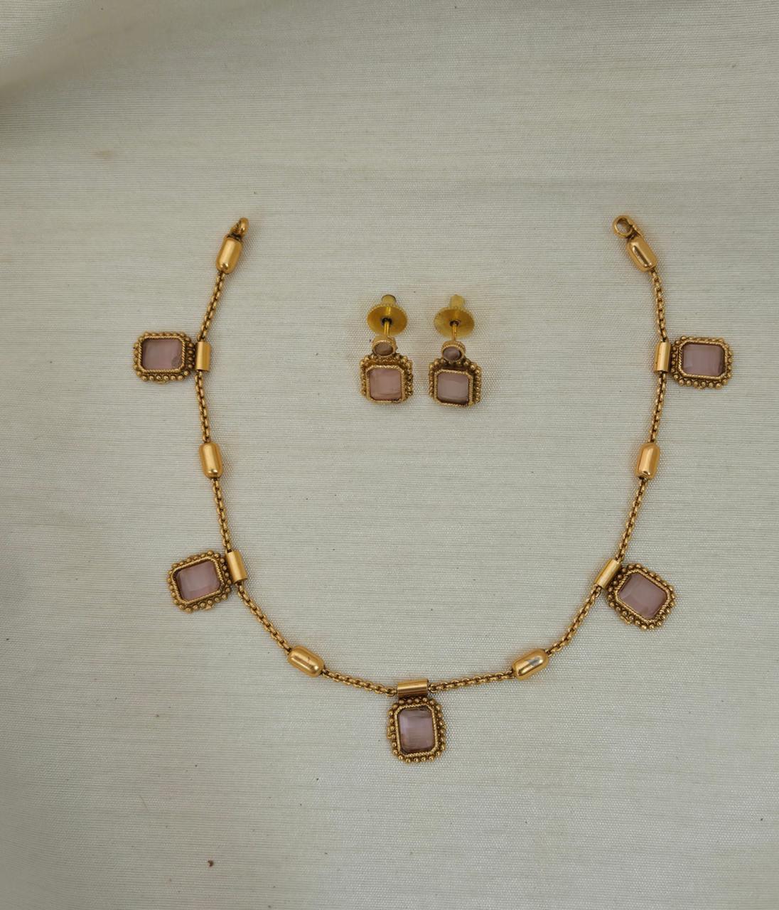 Uri Delicate Gemstone Necklace Set - BABY PINK - image 3