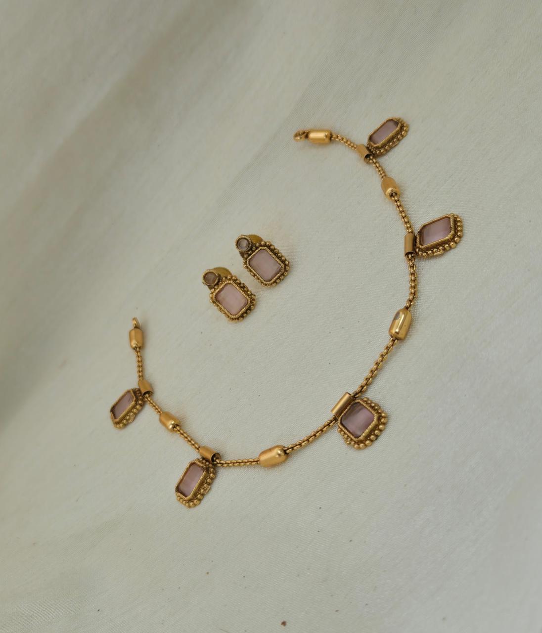 Uri Delicate Gemstone Necklace Set - BABY PINK - image 2