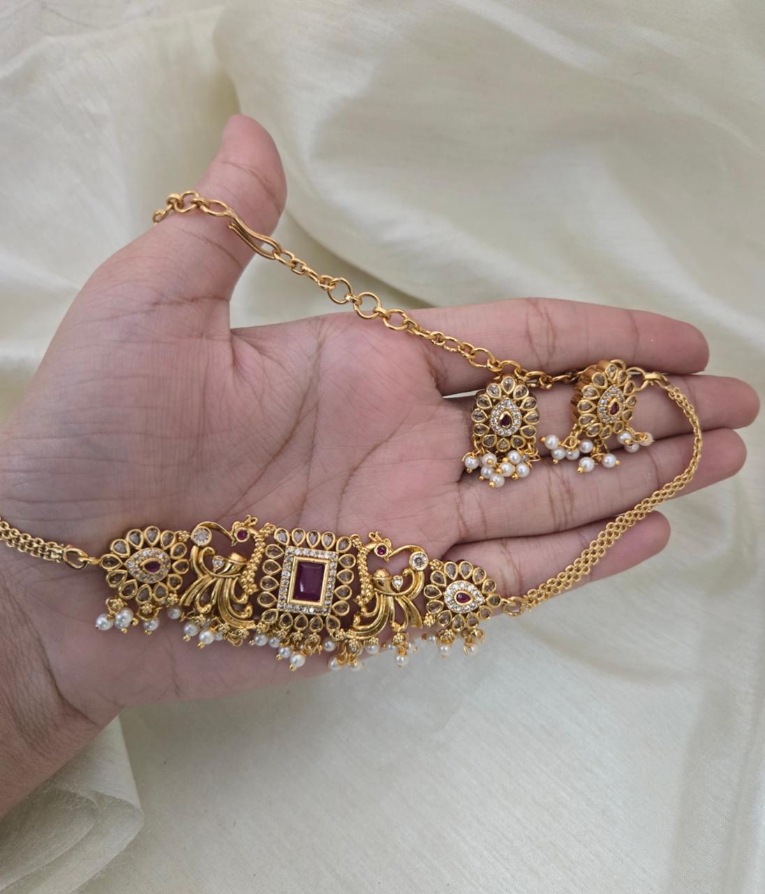 Mahika Antique Choker Set - RUBY RED - image 5