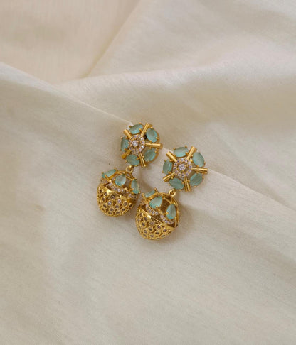 Anoush Nakshatra CZ Jhumka Earrings - Mint Green / Pastel Sage Green - image 3