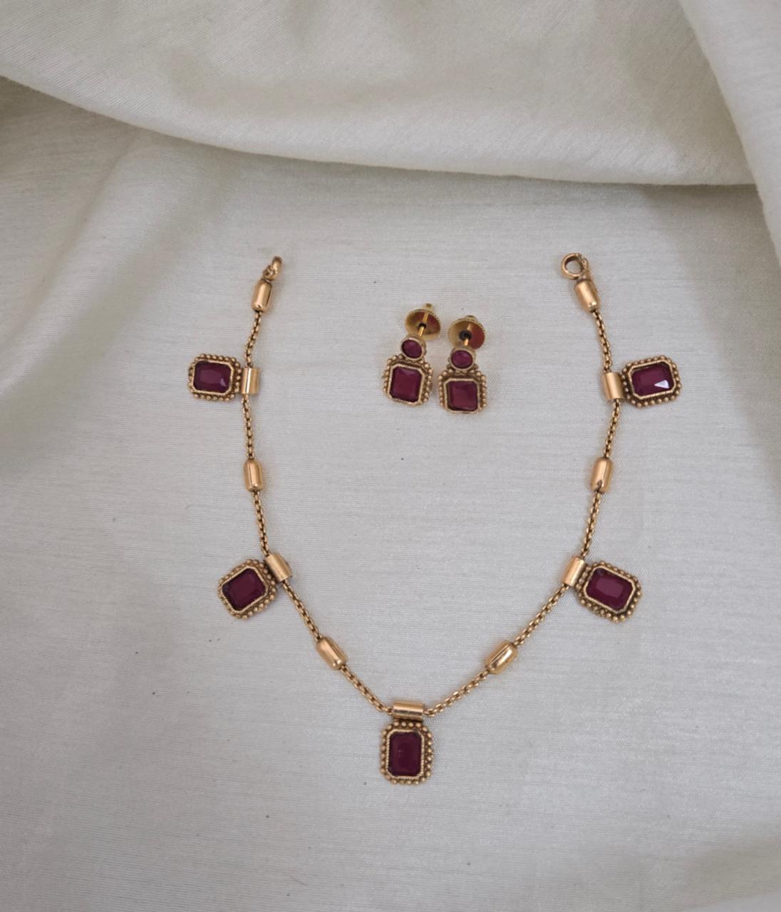 Uri Delicate Gemstone Necklace Set - RUBY - image 4