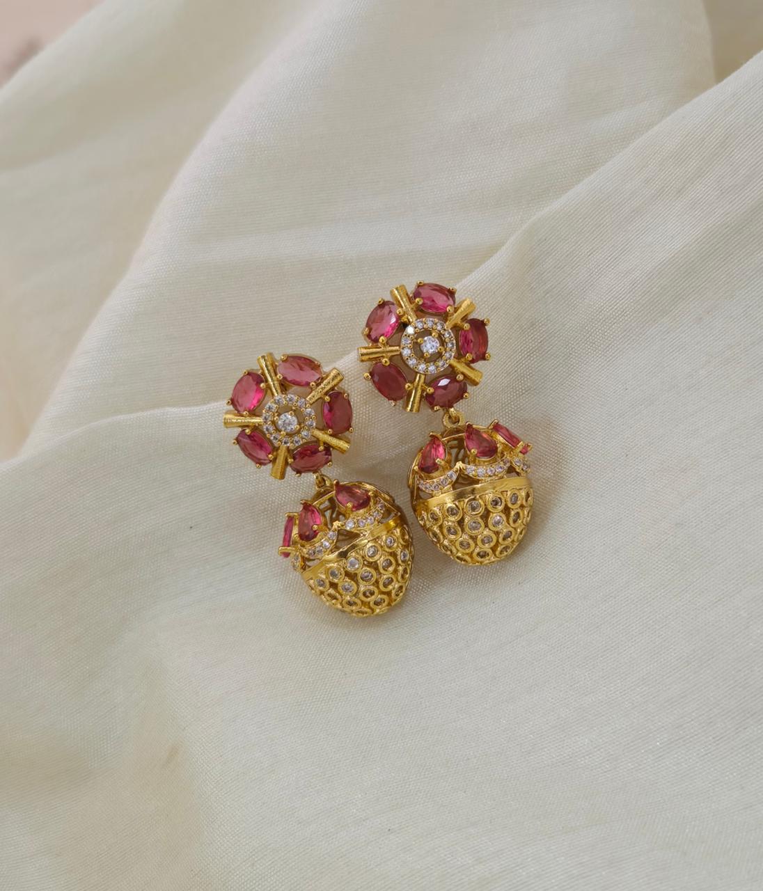 Anoush Nakshatra CZ Jhumka Earrings - RED - image 3