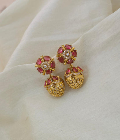 Anoush Nakshatra CZ Jhumka Earrings - RED - image 3