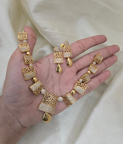 Zaha Geometric CZ Necklace Set - High-Shine Yellow Gold - image 4