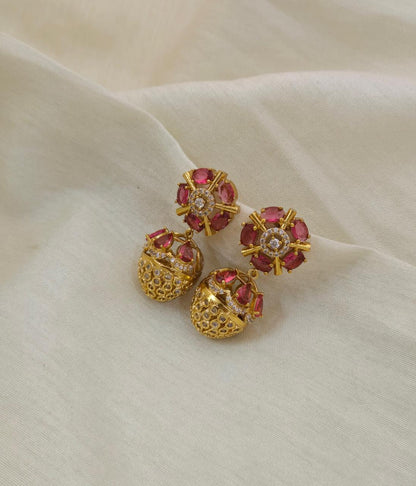 Anoush Nakshatra CZ Jhumka Earrings - RED - image 5