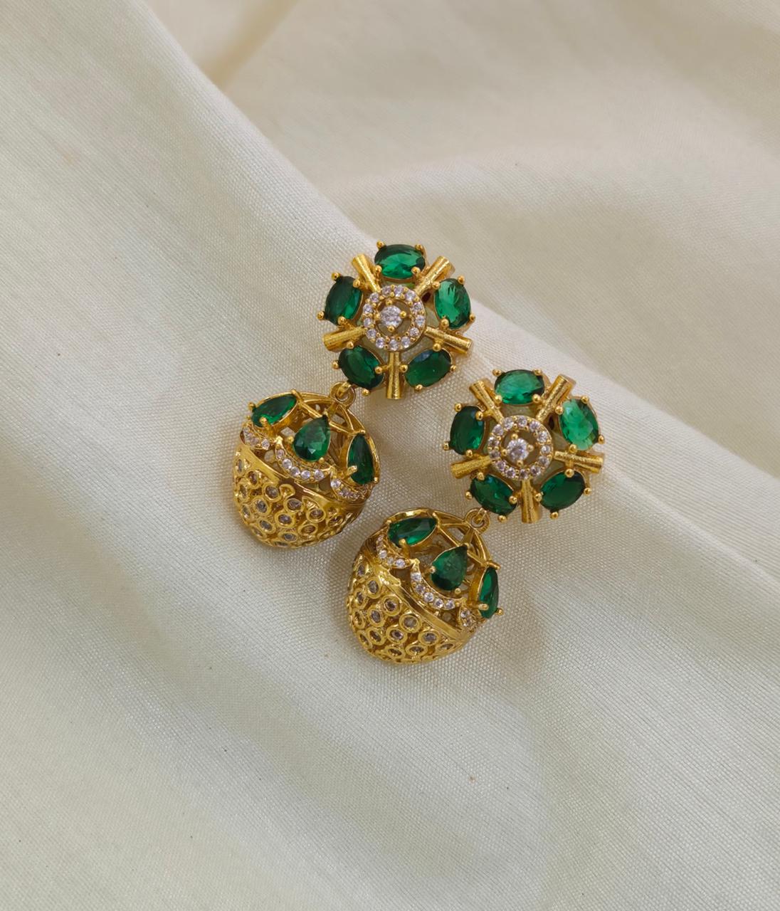 Anoush Nakshatra CZ Jhumka Earrings - GREEN - image 4