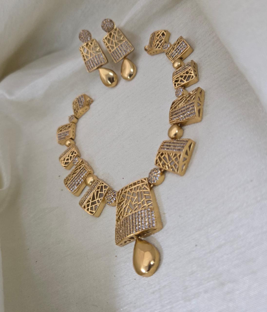Zaha Geometric CZ Necklace Set - High-Shine Yellow Gold - image 5
