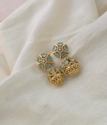 Anoush Nakshatra CZ Jhumka Earrings - Mint Green / Pastel Sage Green - image 5