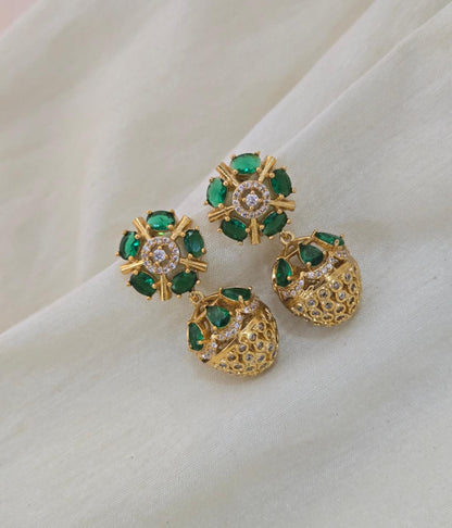 Anoush Nakshatra CZ Jhumka Earrings - GREEN - image 5